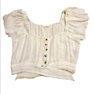 Rebellion Again Striped  Festival Crop Top Short Sleeves Gauze Knot White Gold